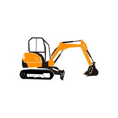 Vector excavator silhouette isolated on white background