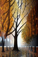 Abstract landscape illustration - tree images layered over one another. MidJourney.