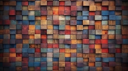 Wood aged art architecture texture abstract block stack on the wall for background. Generative ai