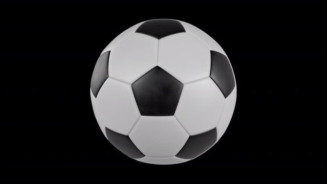 Traditional 3D Soccer Ball with Leather Material Rotating on Transparent Background - Alpha Channel and Loop