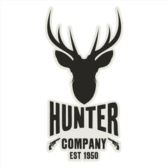 Deer Hunter Company Logo, Vintage Deer Hunting Logo Black and White