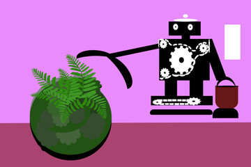 The motor is collecting a clod of earth that the fern tree is formed.