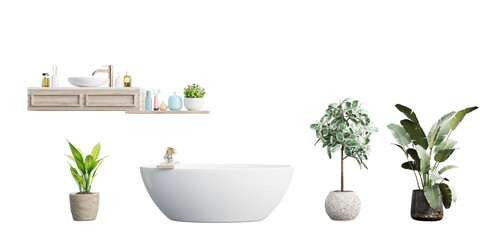 Modern Bathroom interior design isolated on transparent background.3d rendering