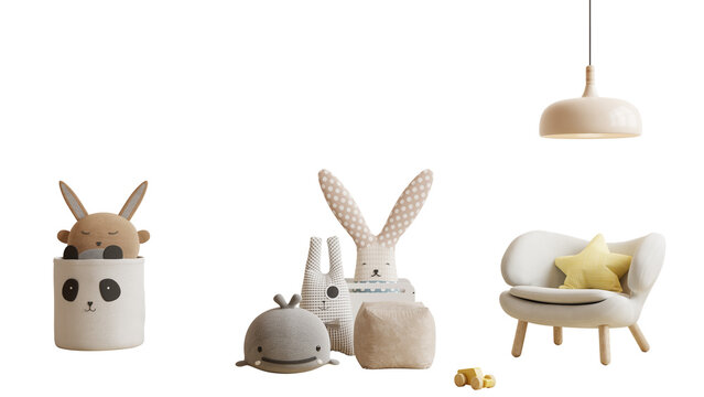 Fototapeta Children's room interior design isolated on transparent background.3d rendering