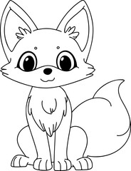 Fox vector illustration. Black and white outline Fox coloring book or page for children