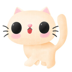 Smile cat beige color is walking watercolor