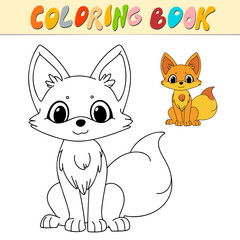 Fox coloring book or page for kids. Fox black and white vector illustration