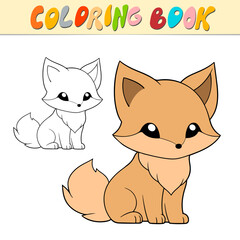 Fox coloring book or page for kids. Fox black and white vector illustration
