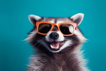 pet portrait music animal background club glasses party fun raccoon young. Generative AI.