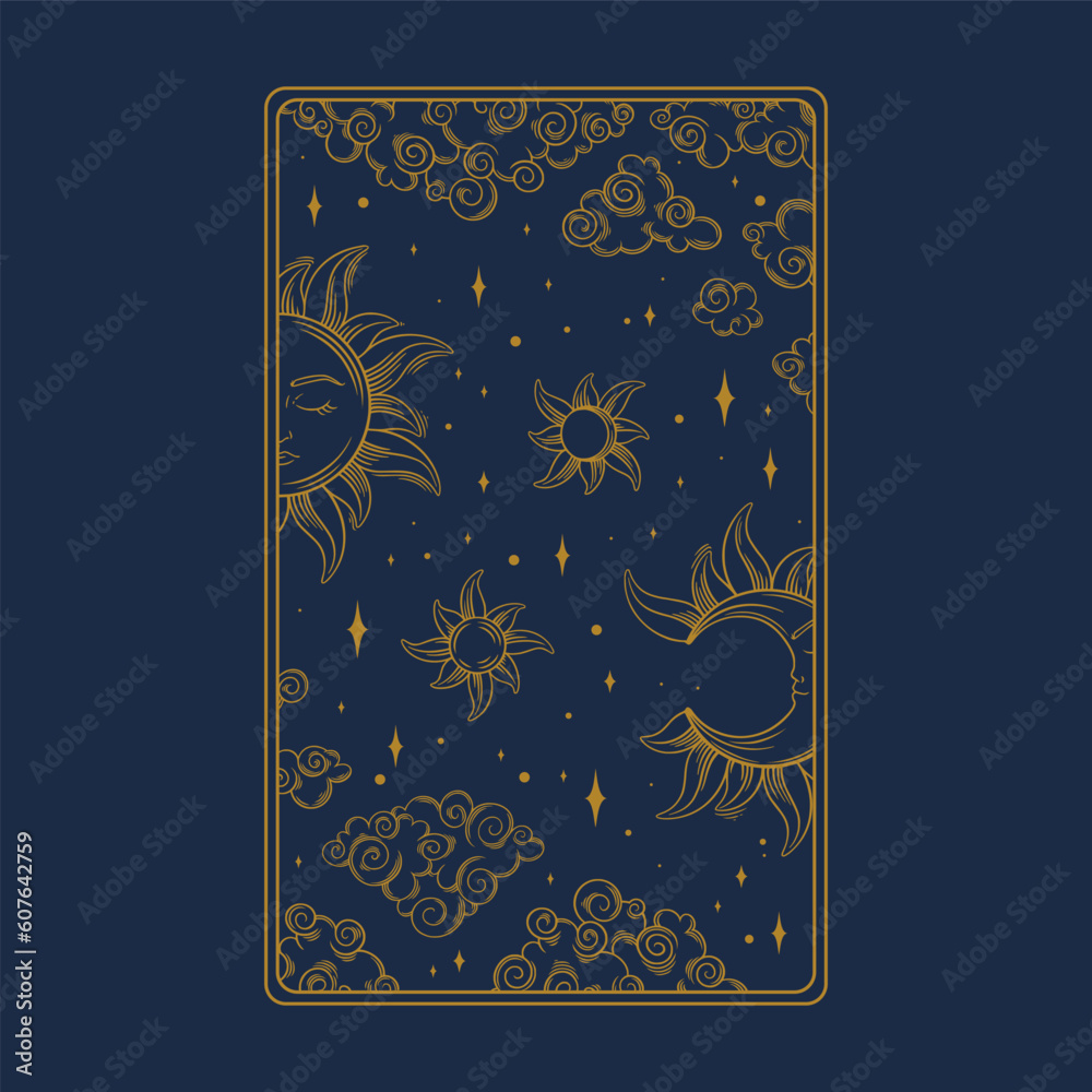 Wall mural tarot aesthetic golden card. decorative tarot pattern for oracle card covers. vector illustration is