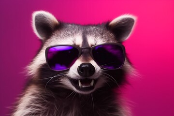 background party entertainment music young glasses fun pet raccoon portrait animal. Generative AI.