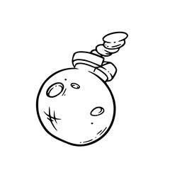Cartoon cannon bomb exploading. Sketch pirate bomb for games. Vector illustration isolated on white backround