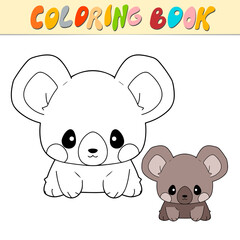 Koala coloring book or page for kids. Cute Koala black and white vector illustration