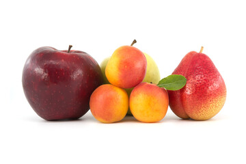 Multivitamin and juicy rich fruits over white background