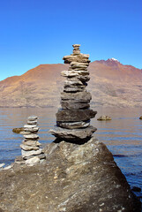 Stack of stones, Lake Wakatipu, Queenstown, New Zealand