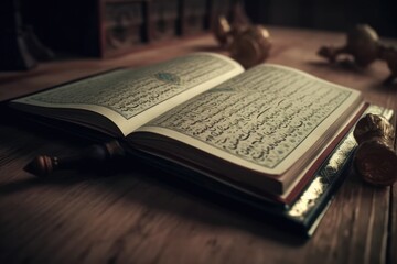 Obraz premium an open book resting on a rustic wooden table Generative AI