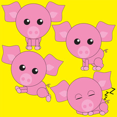 vector graphic of a pig with four cute expressions	
