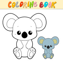 Koala coloring book or page for kids. Cute Koala black and white vector illustration