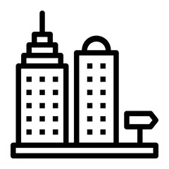 Obraz premium Urban city skyscrapers icon with road direction sign