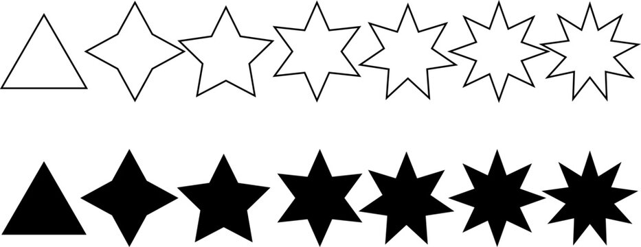 Point stars icon set isolated on white background