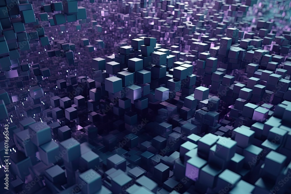 Poster floating cubes in a colorful and abstract composition generative ai