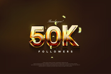 modern design with shiny gold color to thank 50k followers. Premium vector background for achievement celebration design.