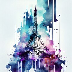The Eiffel Tower in Paris, France done with a watercolour effect during post processing.