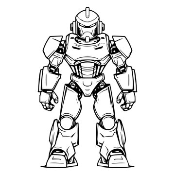 standing robot black and white clip art preview