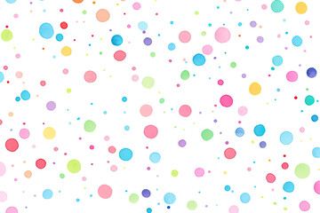 Watercolor polka dot, Multicolored polka dot drawing on white background,Generative AI