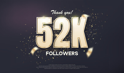 Followers design 52k achievement celebration. unique number with luxury gold