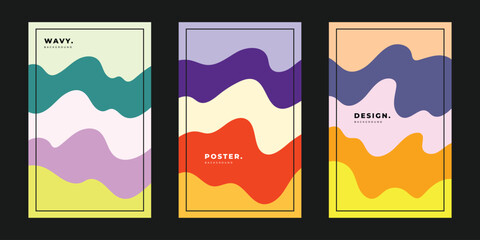 Colorful wavy layer vertical background template copy space. Fluid backdrop design for poster, banner, leaflet, pamphlet, flyer, booklet, or cover.