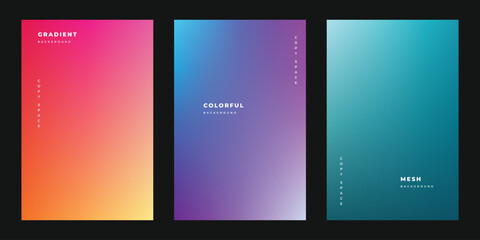 Colorful gradient background template copy space set. Colour gradation backdrop for poster, banner, flyer, brochure, leaflet, pamphlet, or cover. - obrazy, fototapety, plakaty