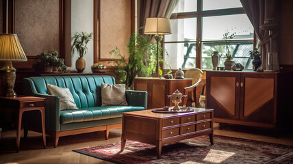Fototapeta premium Classic Vintage Style Furniture Set in a living room. Generative Ai