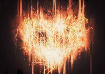 3d illustration of exploding heart shaped flame