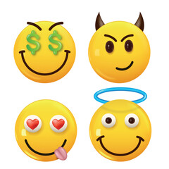 Set of 3d icon yellow color smile emoji. Set Icon Smile Emoji. Vector