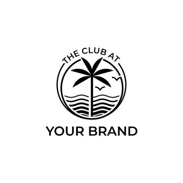 Simple style vector beach and palm badge logo. For t-shirt prints, posters and other uses.