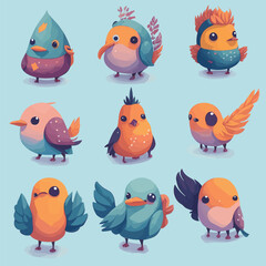 set of funny cartoon birds