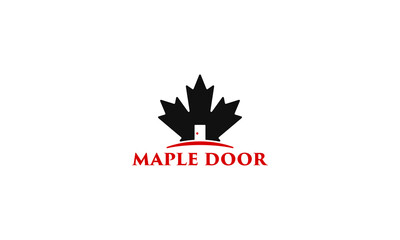pictogram logo combination maple leaf and door