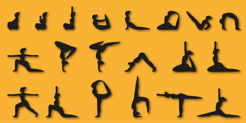 Set Of Yogasan Silhouettes