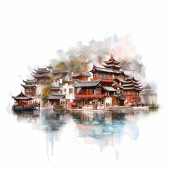 Fenghuang Ancient Town White Background Illustration