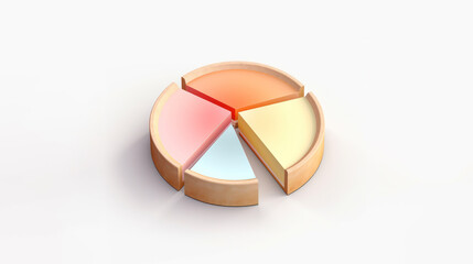 Wooden ring pie chart with pastel color. Infographic mockup. 3D illustration Generative AI.