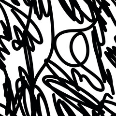 Abstract seamless patten doodle black and white background - 607653332