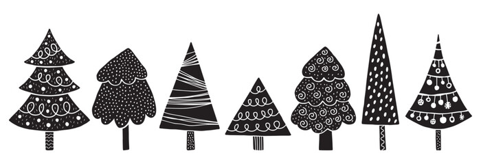 Christmas tree clipart set linocut scandistyle stencil templates - 607653337