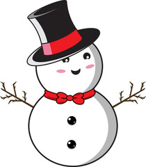 Christmas snowman set with smiling faces and hats. Flat snowman collection on a blue background. Christmas snowman flat design with tree branches, buttons, bow tie, neck scarf, and carrot noses.