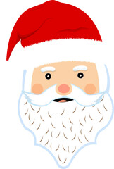 Christmas Santa faces element with cute eyes. Santa faces collection on a snow falling background. Christmas Santa Claus face sticker collection with beard, mustache, and winter hats.