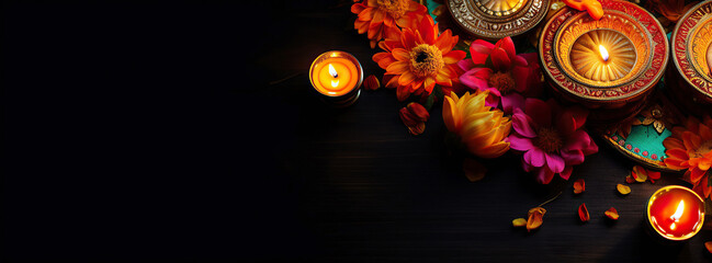 Ai generated illustration of Diwali, Hindu festival of lights celebration. Diya oil lamps