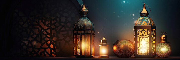 ai generated Ramadan lantern shiny background