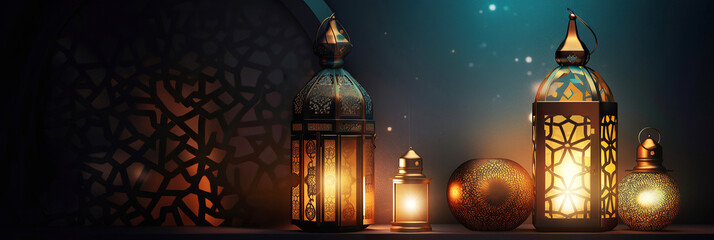 Obraz premium ai generated Ramadan lantern shiny background