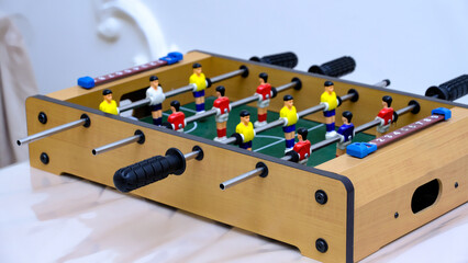 Board game football close up. Two soccer teams. The concept of entertainment in free time.