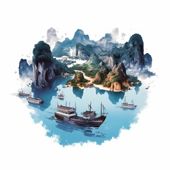 Beautiful Landscape Of Ha Long Bay Vietnam Illustration